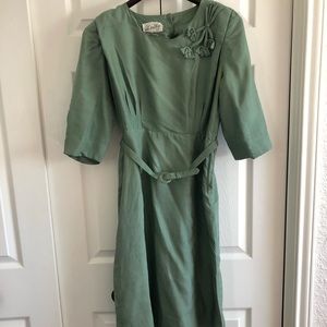 Vintage Dusty Green Silk Wiggle Dress with Coat